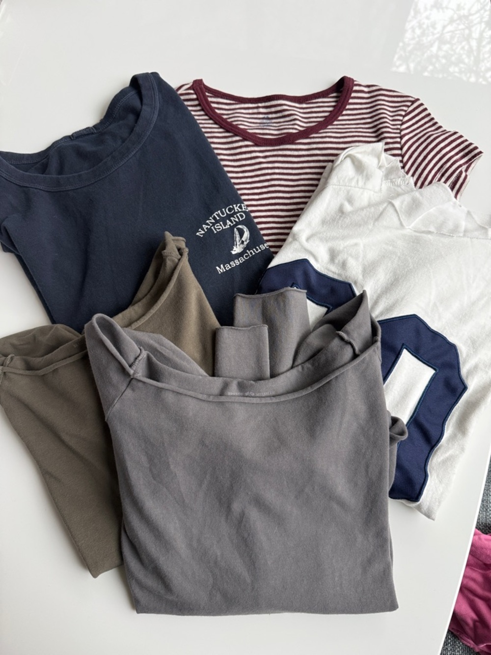 Brandy Melville Shirt Bundle - Gray, Navy, White, Olive, Burgundy Stripe